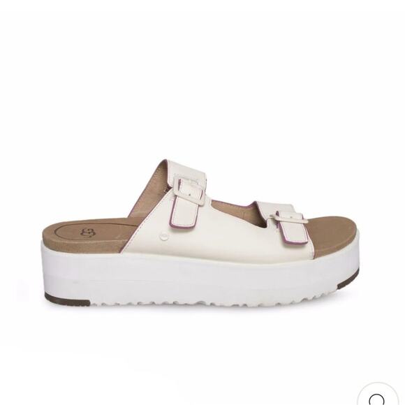 UGG Hanneli Leather Slide Platform Sandals - White Adjustable Straps - SZ 11 - Picture 3 of 10